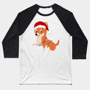 Chihuahua Holiday Christmas Light - Chihuahua Christmas in Santa Hat Holiday Santa Dog Baseball T-Shirt